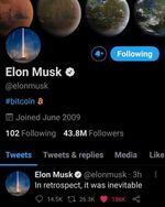 ‏ایلان ماسک؛ مدیرعامل تسلا و SpaceX، چند ساعت پیش بیوی توییترش رو به Bitcoin تغییر داد که باعث رشد ناگهانی قیمت این رمزارز شد. بعد از این تغییر بیو...