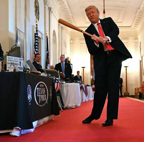 حرکت نمایشی دونالد ترامپ با چوب بیس بال در کاخ سف