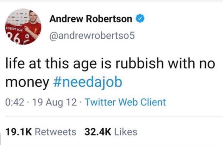 خوب به این توییت که ۷ سال پیش اندرو رابرتسون بازی