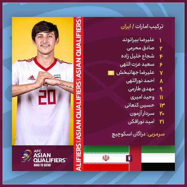 • ترکیب تیم ملی ایران  جهت سومین دیدار در مرحله م