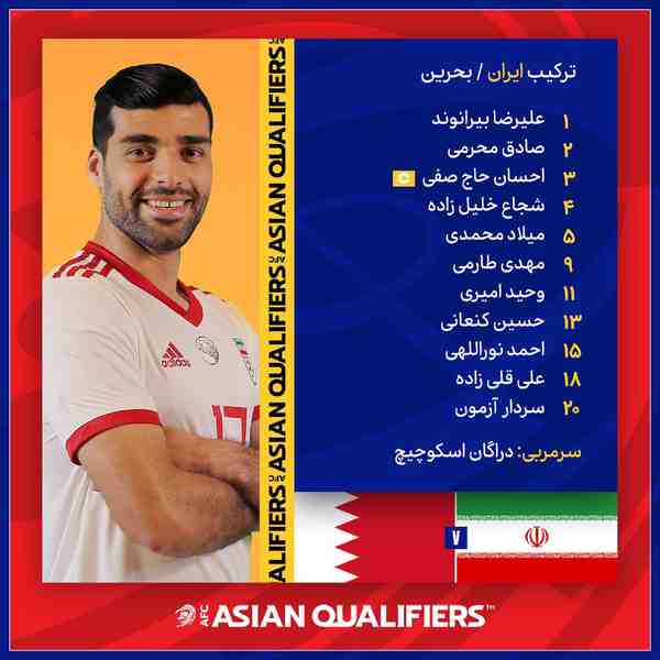 • ترکیب تیم ملی ایران  در دیدار مقابل بحرین  در ق