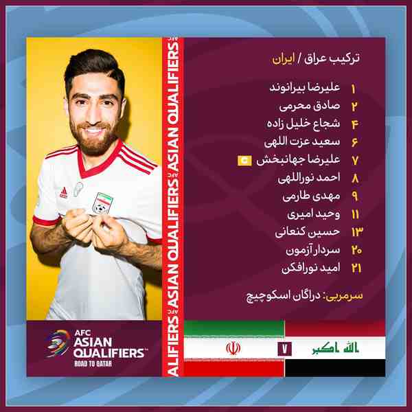 • ترکیب تیم ملی ایران  جهت دومین دیدار در مرحله م