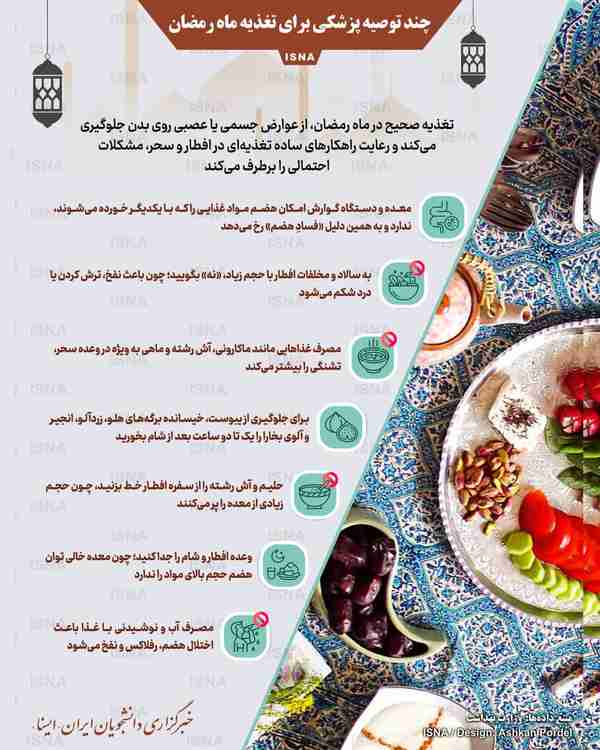 چند توصیه پزشکی برای تغذیه ماه رمضان  ▪️تغذیه صحی